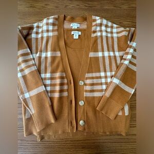 Rachel Zoe orange plaid cardigan and tank top sweater set size medium